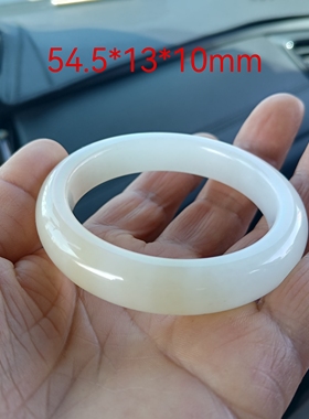 天然和田玉新疆巴沙料老坑糖白玉手镯54.5mm圈口女款玉镯子带证书