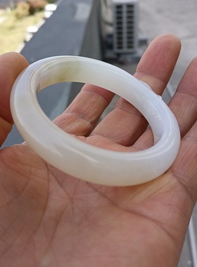 天然和田玉新疆巴沙料老坑糖白玉雕花手镯55mm圈口女款玉镯带证书