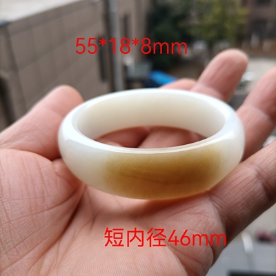 新疆和田玉且末料糖白玉贵妃手镯温润细腻天然原矿玉镯55mm带证书