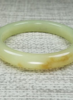 纯天然新疆和田玉黄口料手镯泥鳅背糖黄口料玉镯镯子53圈口带证书