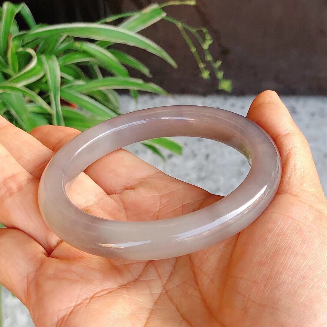 天然青海料和田玉冰葡萄紫罗兰手镯玉镯烟紫色镯子 58圈口带证书