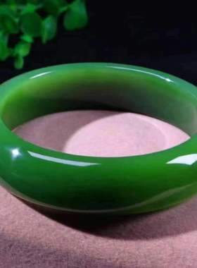 高端臻藏品帝王绿碧玉手镯宽条53/54口径脂细如羊脂高冰超润女款