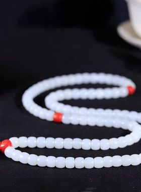 天然和田玉白玉老型珠手串真玉石老型珠手链时尚简约男女款带证书