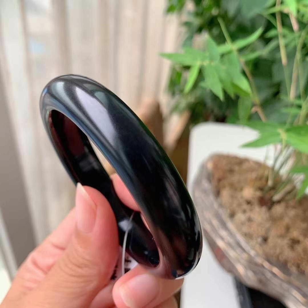 特价款新货纯天然新疆和田玉墨玉手镯玉镯墨玉镯子54.3圈口带证书