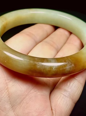 特价款俄料和田玉糖黄玉镯美人条手镯玉镯糖黄玉镯子57圈口带证书