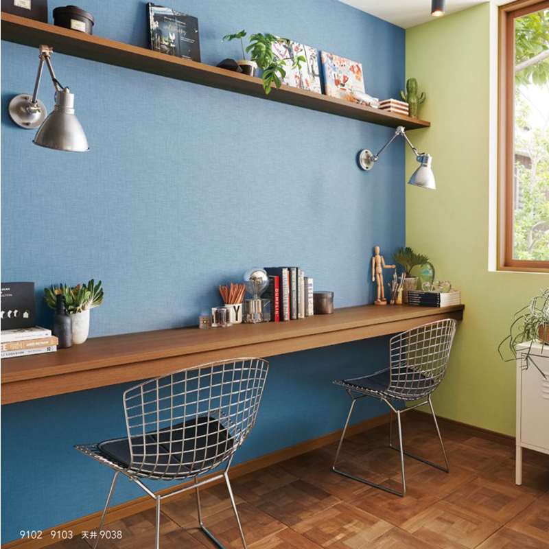 日本进口墙纸新科壁纸蓝色织物墙纸纱线质感客厅背景墙环保墙纸