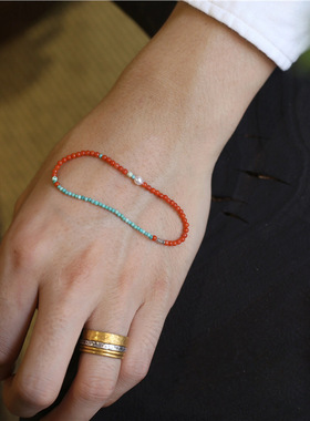 南红级细小米珠3mm手串高瓷绿松石柿子红国风叠戴手串显白女