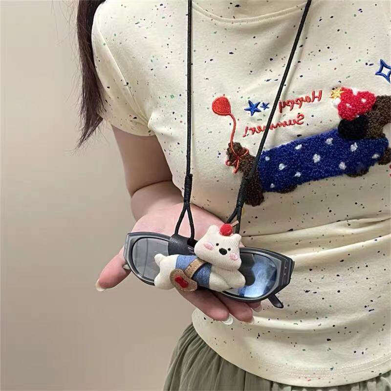 可爱趣味小狗玩偶眼镜夹链条长款可挂脖墨镜夹户外旅行便携挂绳