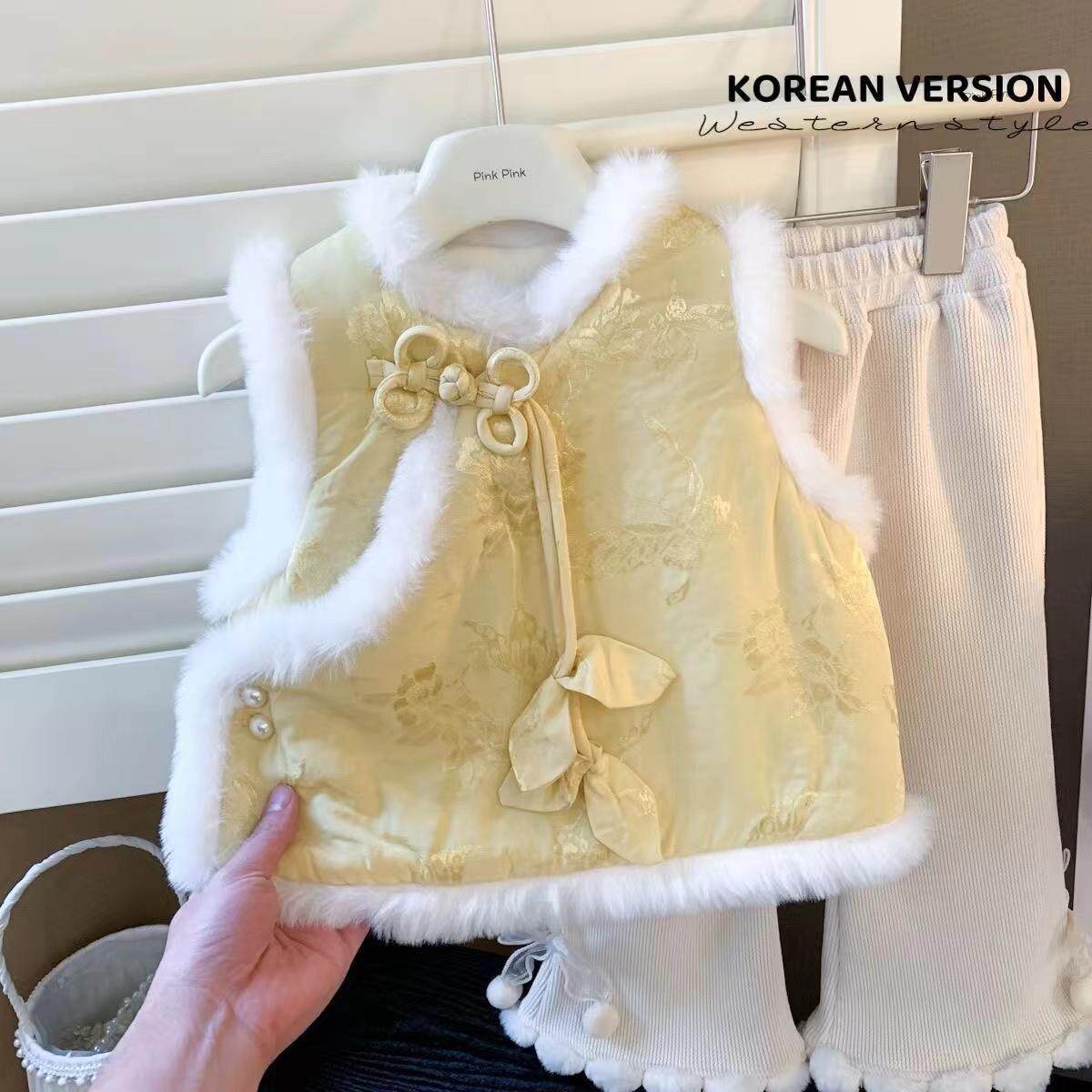 女童新中式马甲套装冬季新款复古国风改良汉服加绒上衣加绒裤子,童装/婴儿装/亲子装,马甲,淘宝优惠券,粉丝福利购,淘宝优惠卷