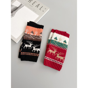 女士圣诞小鹿针织毛线提花保暖手套 100%山羊绒 日单 可爱又暖和