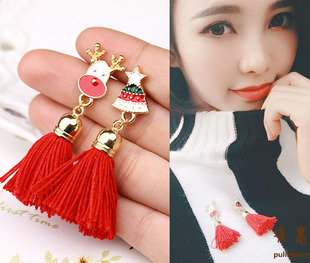 喜庆中国红流苏圣诞老人驯鹿麋鹿树卡通胸针别致毛衣开衫帽子配饰