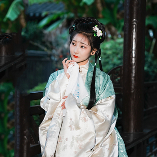 赭颜汉服原创《潇湘处》明制立领对襟广袖织金妆花袄提花包肩比甲