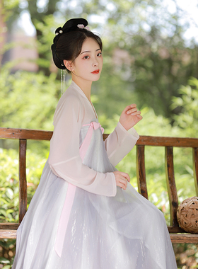 烛颜汉服 白萱歌齐胸裙套装银丝裙粉灰色