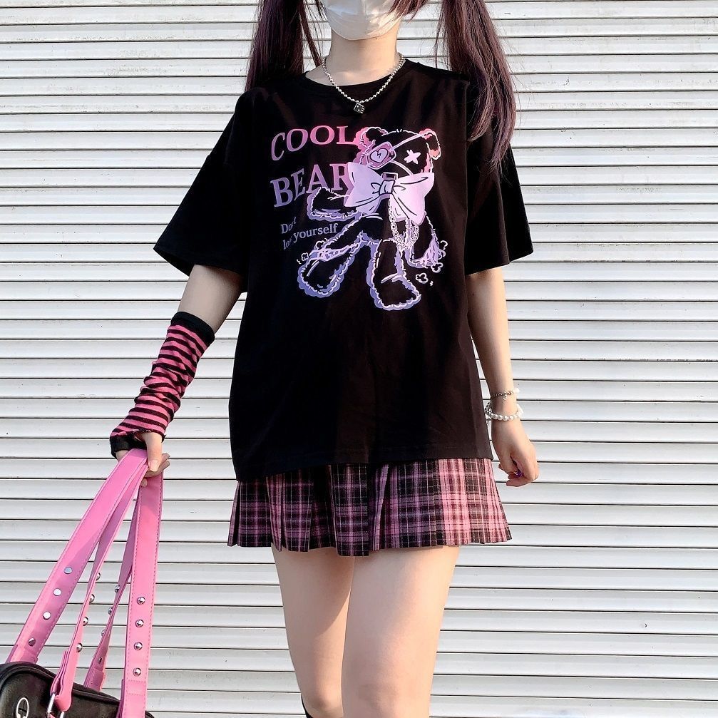 JK短袖T恤炸街甜酷风黑色女学生