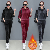 潮 连帽卫衣运动服两件套妈妈装 双面绒金丝绒休闲套装 女2025秋冬季
