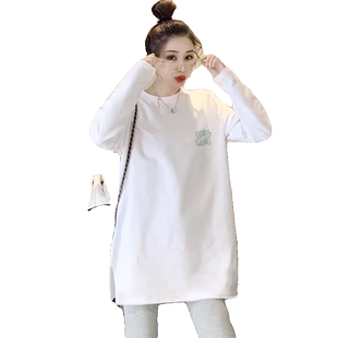 白色内搭打底衫女秋装冬季新款欧货洋气加绒宽松长袖t恤上衣服潮