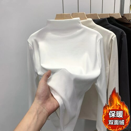 加厚德绒半高领保暖打底衫女