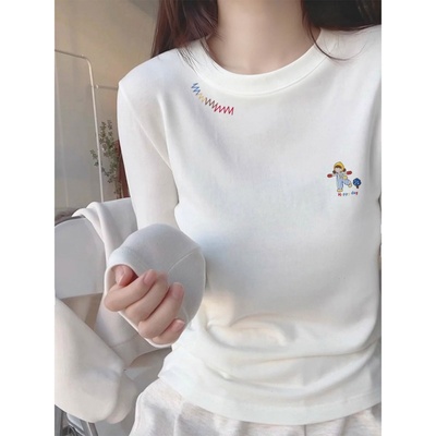 白色纯棉长袖t恤女装2025新款