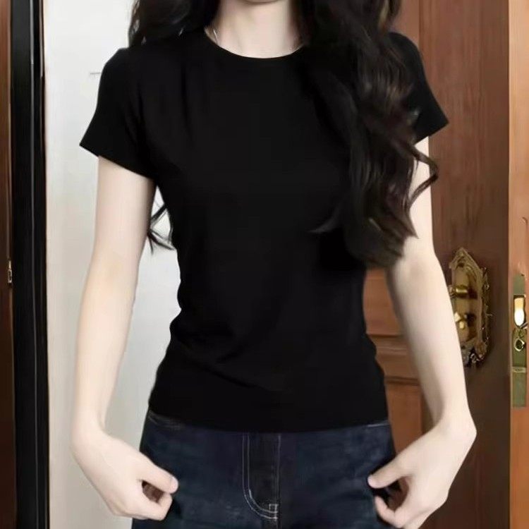 正肩黑色短袖T恤女夏季2026新款紧修身显瘦辣妹圆领打底上衣ins潮,女装/女士精品,T恤,淘宝优惠券,粉丝福利购,淘宝优惠卷