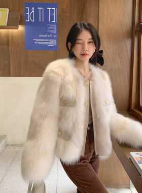 美拉德威五金女孩秋冬款毛毛宫廷气质小个子短款毛毛外套女27893#