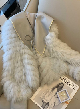 【春春Spring】美拉德小香风毛毛外套女秋冬系带领上衣22881#