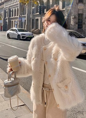 韩版小香风短外套女2024冬季新款加厚显瘦皮毛一体网33290#