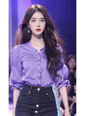 夏季气质上衣今年流行的漂亮小衫新款轻熟设计感紫色衬衫女
