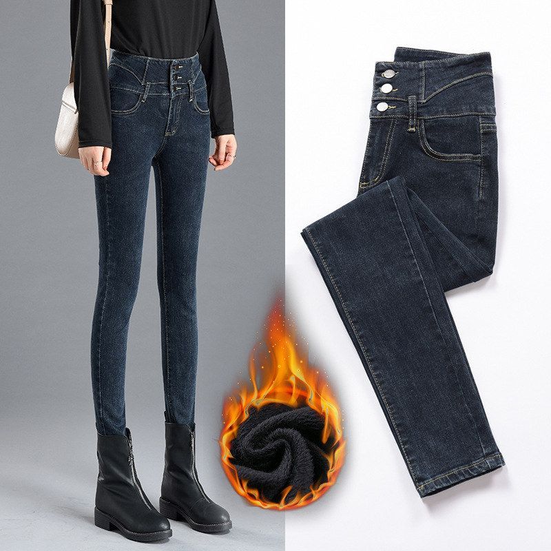 加厚2021高腰牛仔新款加绒女豪