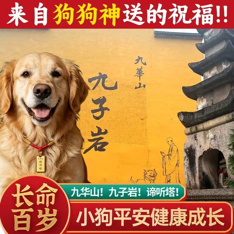 九华山狗长命锁九子岩谛听塔猫平安锁健康红色项链吉祥宠物金锁