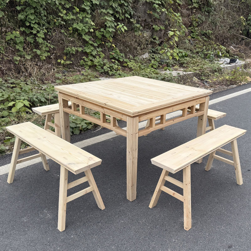 四方桌实木八仙桌一桌四长凳子可以定制餐桌凳中式家用整套餐桌椅