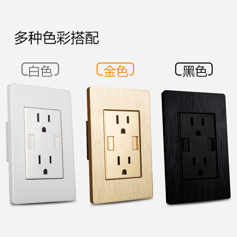 110V美规双USB插座面板美标开关面板黑色拉丝美国台湾电源插座