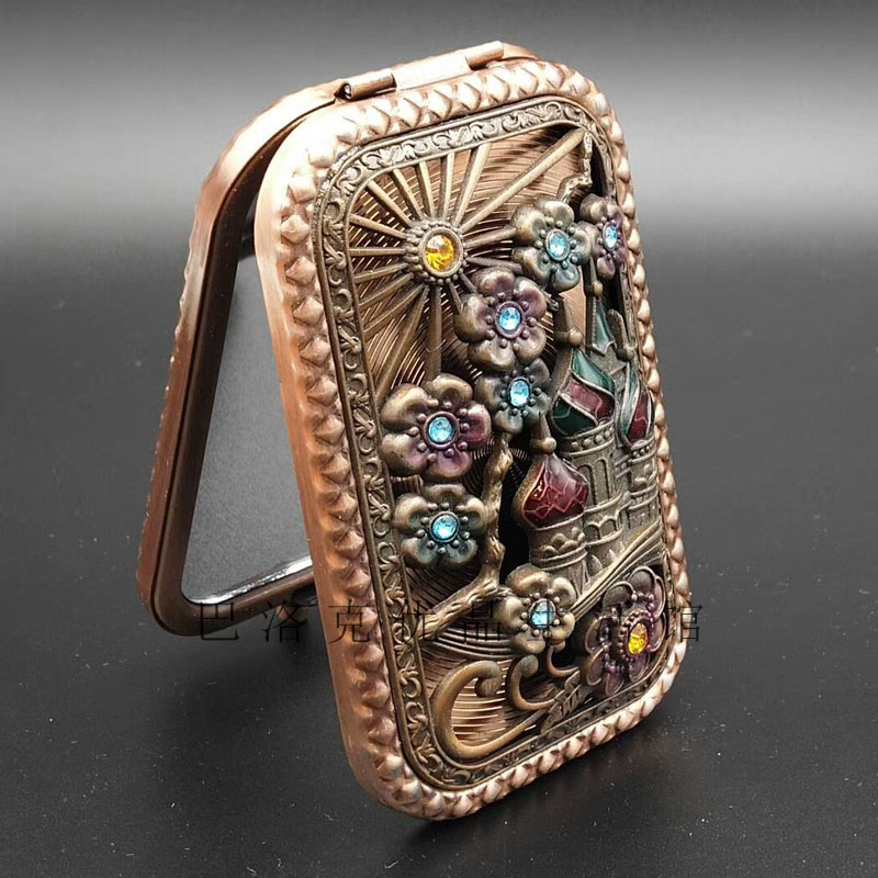 欧式 长方形双面小镜子 创意折叠随身梳妆镜 迷你复古便携化妆镜