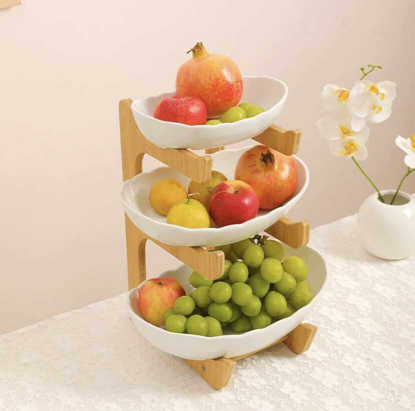 欧式三层陶瓷水果盘客厅家用竹木架糖果零食盘酒店前台自助干果盘,餐饮具,果盆/果盘/果篮,淘宝优惠券,粉丝福利购,淘宝优惠卷