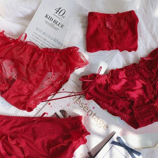 《本命姑娘》本命年幸运红色内裤小众日系少女心蕾丝低腰三角内裤