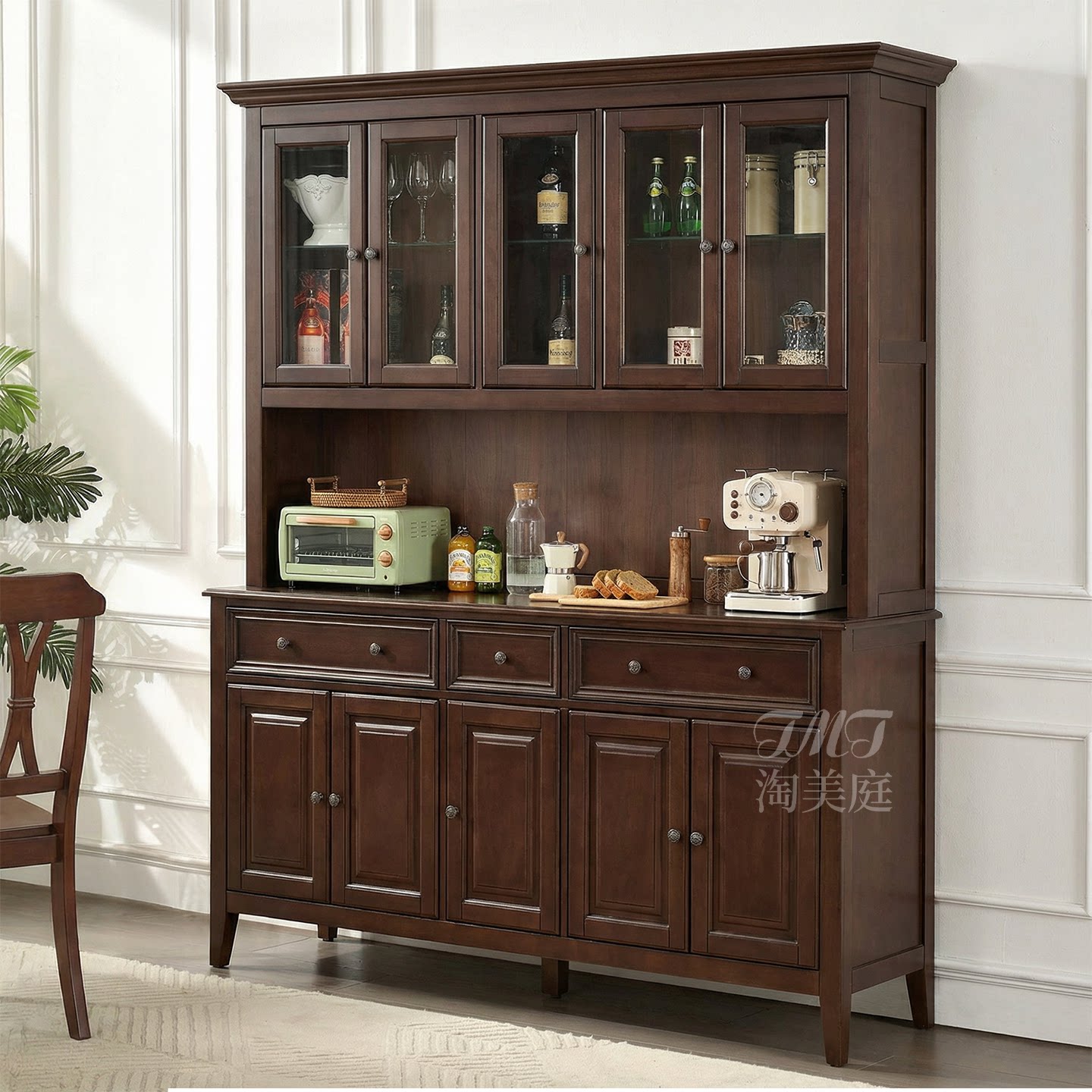 美式全实木餐边柜酒柜一体靠墙厨房客厅碗柜餐厅原木储物高柜子