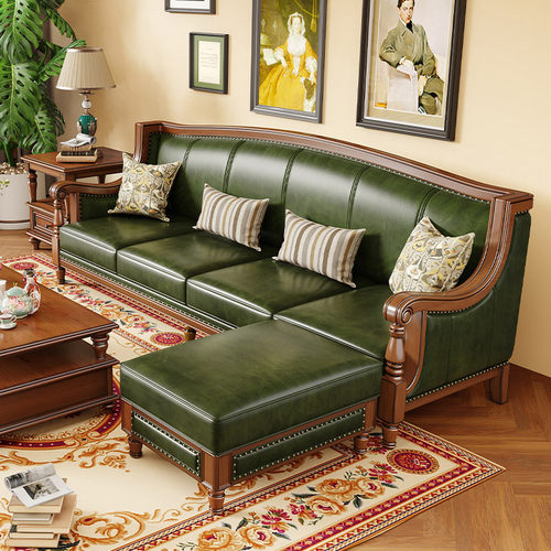 美式进口别墅转角四人位真皮沙发