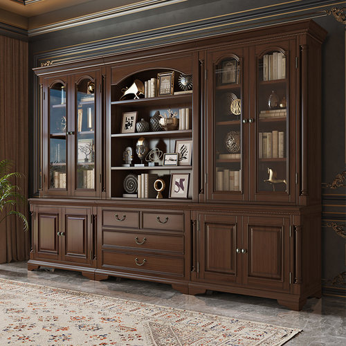 美式全实木书房组合书柜