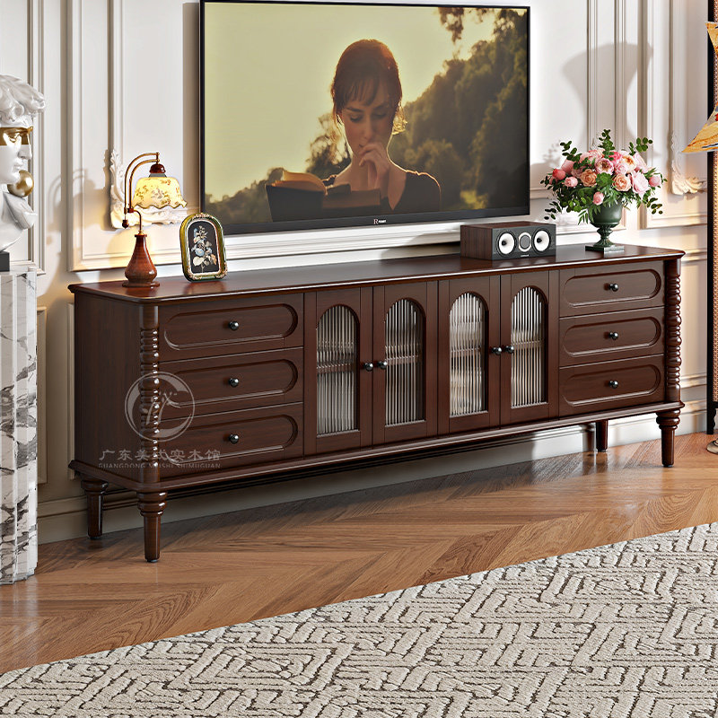 淘美庭中古风法式复古实木电视柜落地客厅家用地柜美式高款电视柜,住宅家具,电视柜,淘宝优惠券,粉丝福利购,淘宝优惠卷