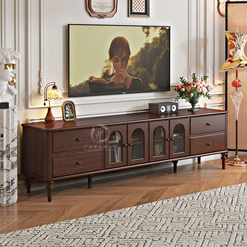 淘美庭中古风电视柜法式复古实木储物家用客厅美式椭圆形茶几组合