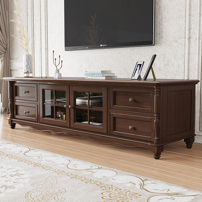美式乡村全实木电视柜茶几组合纯实木做旧复古家具2米电视机柜