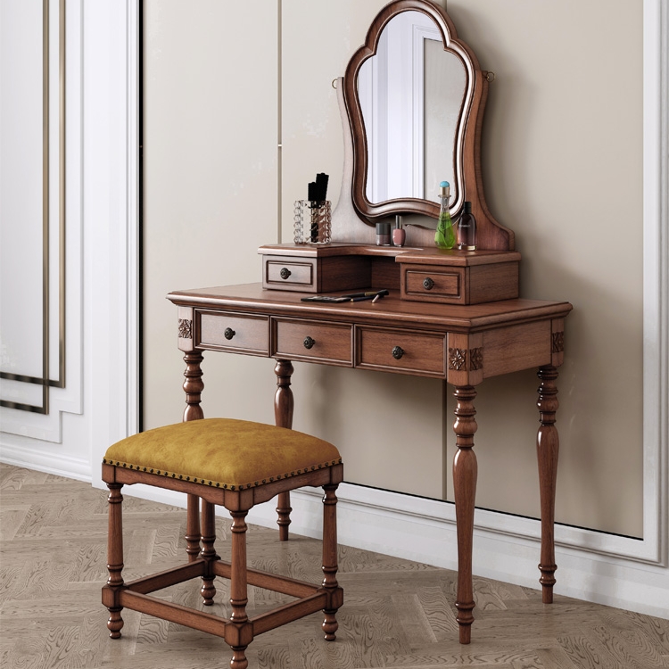美式乡村全实木梳妆台环保家具卧室北欧原木欧式化妆桌小户型简约