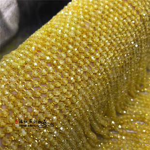 天然水晶 2MM 3MM 4MM 金黄色锆石切面刻面散珠 硬抛足球面半成品