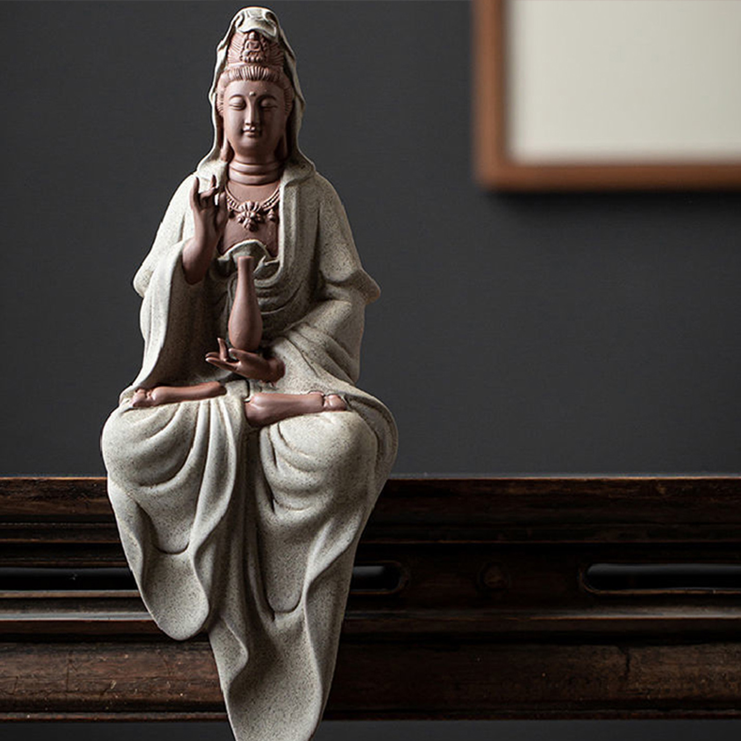 自在观音菩萨家用供奉观音佛像坐像玄关中式摆件禅意灯办公室高档