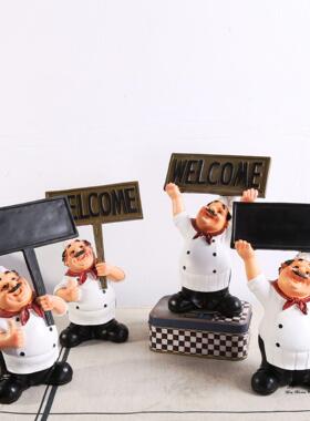 北欧风咖啡厅人物小摆件西餐厅厨师黑板欢迎牌餐牌时尚创意摆设