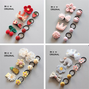 宝宝不伤发小发夹婴儿少量蝴蝶结发夹可爱婴幼儿汗毛夹小发圈组合