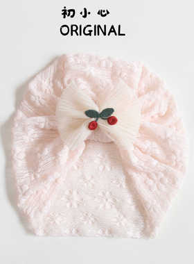 婴幼儿护卤门帽子夏季薄款新生儿柔软透气胎帽宝宝蕾丝花朵印度帽