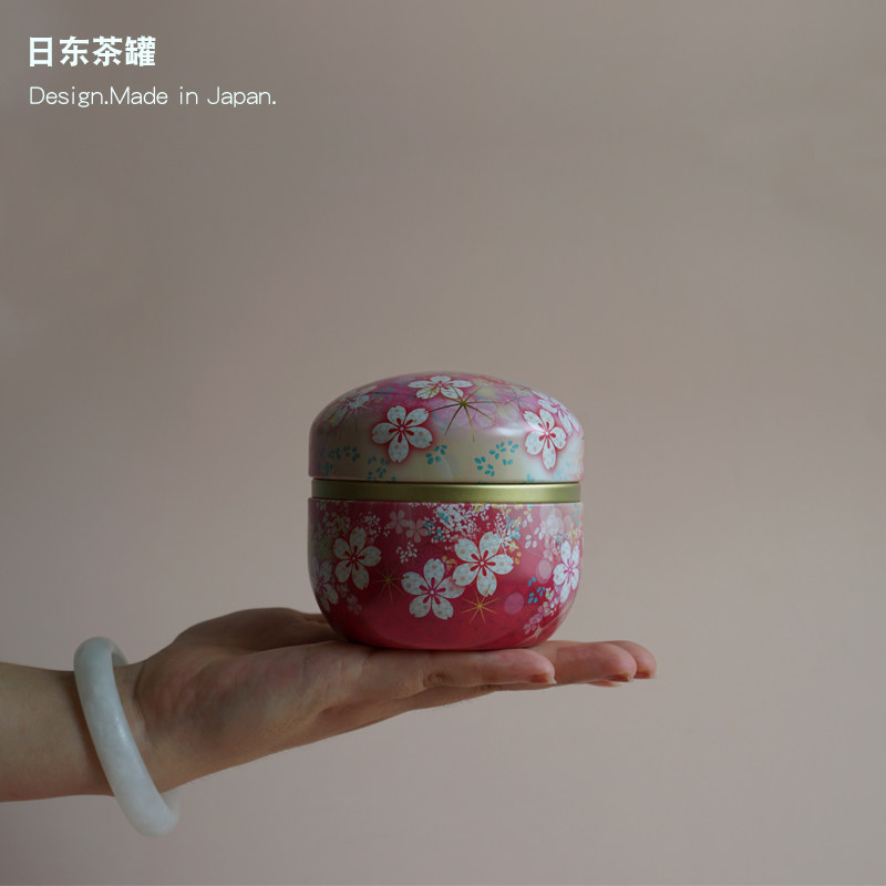 日本进口琉璃纱巾蓝粉色铃子密封家用圆形旅行便携花茶茶叶罐批零