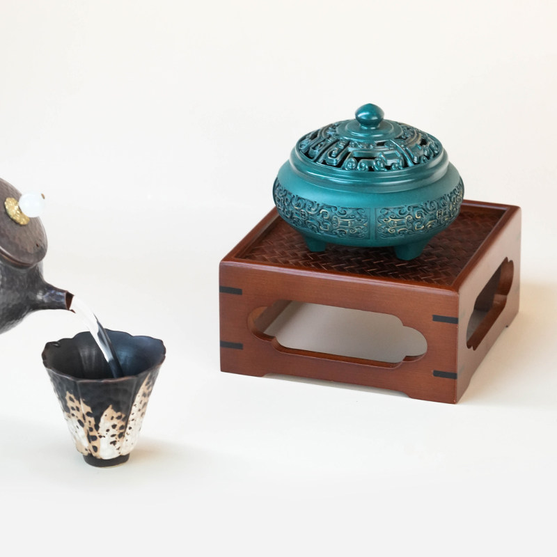 汉颂清枫楠竹底座香炉茶台图片