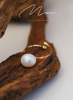 法式小众天然淡水珍珠开口戒指女