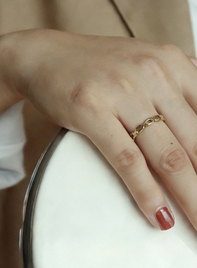 链条不掉色戒指钛钢镀18 K金素圈叠带细环戒指气质法式气质指环